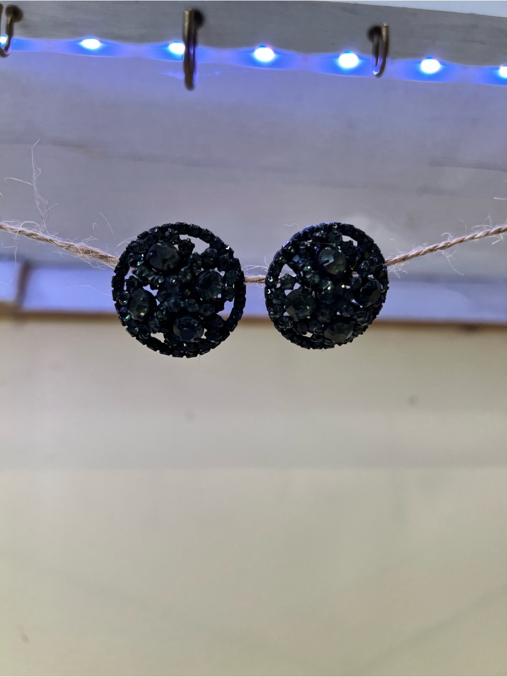Vintage Warner Elegant Black Crystal Round Stud Earrings - Women Jewelry